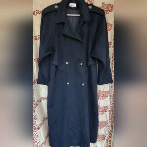 Lorovi 100% Pure Wool Stylish Black Double-Breasted Trench Coat Womans Size 12
